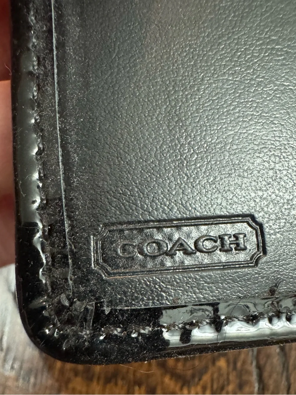 NWOT Coach Black Patent Leather Embossed C Zip Wallet with Gold Tone Logo
